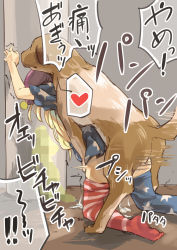  1girl american_flag_dress american_flag_legwear animal bad_id bad_pixiv_id bestiality blonde_hair clothes_pull clownpiece cum cum_overflow cumdrip dog doggystyle hat heart highres jester_cap kneeling loli long_hair motion_lines muchi_maro pantyhose pantyhose_pull rape sex sex_from_behind sketch spoken_heart text_focus touhou translation_request vomit vomiting  rating:Explicit score:229 user:danbooru