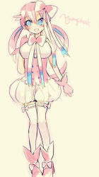  1girl animal_ears blue_eyes boots gloves high_heel_boots high_heels lgw7 personification pink_hair pokemon ribbon sylveon tail thighhighs  rating:Questionable score:14 user:twilight_jester