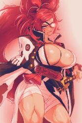 1girl absurdres arc_system_works baiken bandages breasts cameltoe cleavage eyepatch facial_tattoo guilty_gear guilty_gear_strive highres huge_breasts katana long_hair pixel_art red_hair samurai spoiledmuffin sword tattoo weapon rating:Questionable score:31 user:CovArd