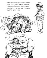  1girl aftersex bestiality blush clothed_sex collar cum cumdrip dog doggystyle female_soldier from_behind gogocherry hetero leash military military_uniform monochrome sex sex_from_behind short_hair slave stomach_bulge text_focus translation_request uniform  rating:Explicit score:53 user:boblanus