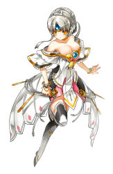 1girl armor armored_dress artist_request bare_shoulders black_thighhighs boots bracelet braid breasts cape cleavage code:_empress_(elsword) crown dress elsword eve_(elsword) facial_mark forehead_mark frills gem jewelry medium_breasts no_nose official_art short_hair solo source_request strapless strapless_dress thighhighs third-party_edit white_background white_hair yellow_eyes rating:Sensitive score:42 user:danbooru