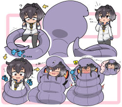  !? ...? 1girl ? arbok black_eyes black_hair black_thighhighs blue_sailor_collar blush chibi closed_eyes commission constriction creatures_(company) crossover dress flying_sweatdrops forked_tongue game_freak gen_1_pokemon grey_hair heart highres kantai_collection kuto_tubuyaki long_sleeves multicolored_hair multiple_views neckerchief nintendo one_eye_closed open_mouth pink_eyes pokemon pokemon_(creature) sailor_collar sailor_dress short_dress short_hair_with_long_locks simple_background skeb_commission sound_effects sweat thighhighs tokitsukaze_(kancolle) tongue translation_request two-tone_background white_dress yellow_neckerchief 