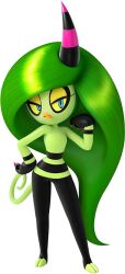  1girl 3d blue_eyes colored_sclera female_focus full_body furry furry_female green_hair hand_on_own_hip horns long_hair looking_at_viewer nail_polish official_art single_horn solo sonic_(series) sonic_lost_world tail very_long_hair yellow_sclera zeena 