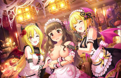 ^_^ annindoufu_(oicon) assisted_exposure blonde_hair blush breasts breasts_out brown_hair cake candle closed_eyes devil closed_eyes fang food gloves halloween happy headdress headwear_request heart highres horns idolmaster idolmaster_cinderella_girls kamiya_nao kurosaki_chitose long_hair maid medium_breasts miyamoto_frederica nail_polish nipples no_bra nude_filter one_eye_closed pink_eyes red_eyes ribbon short_hair shy thighhighs third-party_edit topless wings wink rating:Explicit score:71 user:lnccabyss