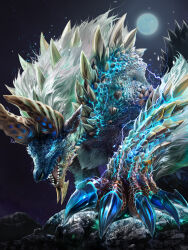  absurdres chin_spike claws electricity glowing highres horns kurotokusa monster monster_hunter monster_hunter_(series) monster_hunter_portable_3rd no_humans red_eyes sharp_teeth spikes teeth wolf zinogre 