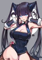 1girl alracoco armpits bare_shoulders black_dress blue_eyes blunt_bangs blush breasts china_dress chinese_clothes cleavage detached_sleeves dress fate/grand_order fate_(series) grey_background hair_ornament large_breasts long_hair looking_at_viewer parted_lips short_dress sitting smile solo thighs very_long_hair yang_guifei_(fate) yang_guifei_(second_ascension)_(fate) rating:Sensitive score:16 user:danbooru