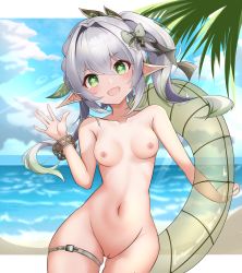 1girl absurdres breasts cleft_of_venus exhibitionism female_focus genshin_impact green_eyes grey_hair highres loli long_hair looking_at_viewer medium_breasts nahida_(genshin_impact) nude outdoors public_indecency pussy small_breasts solo rating:Explicit score:138 user:Just_Wither