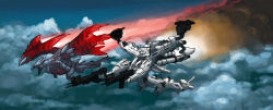  armored_core armored_core:_for_answer cloud dragon highres jet_trail mecha monster_hunter_(series) no_humans robot skies valstrax weapon white_glint wings 