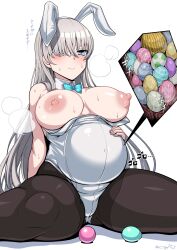  anastasia_(fate) breasts egg fate/grand_order fate_(series) highres inflation large_breasts leotard nipples playboy_bunny sweat white_hair x-ray  rating:Explicit score:51 user:Papy