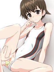 10s 1boy 1girl anal blush brown_eyes brown_hair clitoris clothed_sex clothing_aside collarbone condom condom_on_penis crying female_pubic_hair flat_chest girls_und_panzer hetero highleg highleg_swimsuit loli nakajima_(girls_und_panzer) oppai_kinryouku penis pubic_hair pussy sex short_hair sparse_pubic_hair spread_pussy swimsuit swimsuit_aside takafumi tears third-party_edit uncensored rating:Explicit score:99 user:RndUser