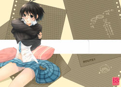 00s 1girl :o antenna_hair bad_id bad_pixiv_id bespectacled black_hair blue_eyes clothes_lift clothes_pull cover cover_page crossed_arms dress_shirt fingernails flat_chest floral_print glasses idolmaster idolmaster_(classic) kikuchi_makoto long_fingernails midriff necktie open_clothes open_mouth open_shirt panties pantyshot paper pillow plaid plaid_skirt pleated_skirt red-framed_eyewear rough_time_school school_uniform see-through shirt shirt_lift short_hair sitting skirt skirt_pull solo striped surprised sweater taira_tsukune thighs underwear undressing wet wet_clothes white_panties rating:Questionable score:5 user:danbooru