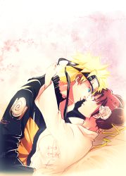  1boy 1girl arm_up arms_around_neck black_jacket blonde_hair blue_eyes blush breasts brown_eyes brown_hair cherry_blossoms china_dress chinese_clothes couple double_bun dress eye_contact flower forehead_protector hair_bun hair_flower hair_ornament hair_ribbon hair_ribbons hair_tie happy headband hetero highres hug imminent_kiss iviscond jacket konohagakure_symbol long_sleeves looking_at_another lying matching_hair/eyes multicolored_clothes multicolored_jacket naruto naruto_(series) on_back orange_jacket parted_lips pink_background ribbon smile spiked_hair tenten_(naruto) tree uzumaki_naruto zipper  rating:Sensitive score:45 user:dfghr