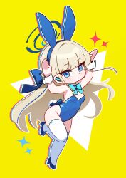  1girl absurdres animal_ears blonde_hair blue_archive blue_bow blue_bowtie blue_eyes blue_footwear blue_halo blue_leotard blush bow bowtie closed_mouth detached_collar dress fake_animal_ears fake_tail full_body halo high_heels highres jorang_(jorang08) leotard long_hair looking_at_viewer official_alternate_costume rabbit_ears rabbit_tail solo strapless strapless_dress tail thighhighs toki_(blue_archive) toki_(bunny)_(blue_archive) white_thighhighs wrist_cuffs 