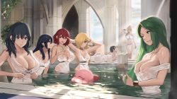 6+girls ;) aqua_eyes arch armpits arms_up ass bangle bare_shoulders bathhouse bathing bayonetta bayonetta_(series) black_eyes black_hair black_ribbon blonde_hair blue_eyes box bracelet breasts byleth_(female)_(fire_emblem) byleth_(fire_emblem) cardboard_box chest_jewel cleavage cleavage_cutout closed_eyes closed_mouth clothing_cutout collarbone creature female_focus fire_emblem fire_emblem:_three_houses fire_emblem_awakening floating glasses green_eyes green_hair hair_over_one_eye hand_on_own_chest holding holding_own_hair j@ck jewelry kid_icarus kirby kirby_(series) large_breasts leaning_forward loincloth long_hair looking_at_viewer lucina_(fire_emblem) lying mario_(series) matching_hair/eyes medium_breasts metal_gear_(series) metroid multiple_girls naked_towel navel nintendo nipples one_eye_closed palutena partially_submerged petals petals_on_liquid pillar ponytail pyra_(xenoblade) red_eyes red_hair ribbon rosalina samus_aran see-through short_hair sleeveless small_breasts smile straight_hair strap_slip super_mario_galaxy super_smash_bros. super_smash_bros._logo swept_bangs towel very_long_hair water xenoblade_chronicles_(series) xenoblade_chronicles_2 rating:Questionable score:160 user:danbooru
