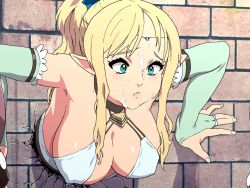 1girl animated animated_gif blonde_hair blue_eyes bouncing_breasts breasts cleavage cum cum_in_mouth elf covered_erect_nipples kabe_ni_hamatte_ugokenai!_2 large_breasts long_hair nighthawk_(circle) pointy_ears spitting spitting_cum through_wall what rating:Explicit score:565 user:yoyo546