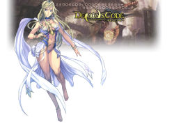  1girl anklet bare_legs barefoot beads blonde_hair blue_eyes bracelet breasts breasts_apart center_opening choker copyright_name dancer demons_code earrings fantasy fingernails full_body gem gradient_background highleg highleg_panties homare_(fool&#039;s_art) jewelry koumyou_megami large_breasts leg_lift long_fingernails long_hair looking_at_viewer lots_of_jewelry midriff nail_polish navel necklace official_art panties parted_lips pendant ribbon showgirl_skirt sideboob simple_background solo standing thighs toe_ring toenail_polish toenails toes underwear white_background  rating:Questionable score:47 user:danbooru