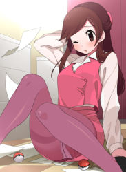 10s 1girl agemono bad_id bad_pixiv_id belted belted_dress blush brown_hair buttons clasped_dress clerk_(pokemon) clumsy creatures_(company) crotch_seam dress formal game_freak half_updo nintendo npc_trainer office_lady one_eye_closed panties panties_under_pantyhose pantyhose pantyshot pencil_skirt poke_ball pokemon pokemon_bw purple_pantyhose sitting skirt skirt_suit solo suit thighband_pantyhose tight_clothes tight_dress underwear upskirt wince wink rating:Sensitive score:103 user:danbooru