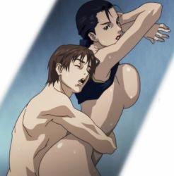 00s 1boy 1girl against_wall animated animated_gif anime_screenshot arms_up ass black_hair bottomless braid breast_press breasts clothes_lift gantz height_difference hetero huge_breasts kurono_kei lipstick lowres makeup sakuraoka_sei sex sex_from_behind shirt_lift standing standing_sex stitched sweat third-party_edit vaginal rating:Explicit score:202 user:slippymofo