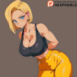  1girl android_18 blonde_hair breasts cleavage dragon_ball dragonball_z large_breasts solo vexpygirls  rating:Sensitive score:39 user:jojosstand