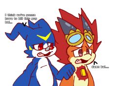 digimon digimon_(creature) dragon_of_the_sun_bal_dragon fang future_card_buddyfight goggles goggles_on_head looking_at_another meme open_mouth v-mon