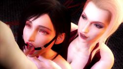  1boy 2girls 3d age_difference animated assisted_fellatio bisexual_female black_hair blonde_hair blue_eyes fellatio final_fantasy final_fantasy_vii final_fantasy_vii_remake forced gag gagged highres irrumatio looking_at_another looking_at_penis multiple_girls oral penis red_eyes ring_gag scarlet_(ff7) shota small_penis square_enix subject06855 tifa_lockhart tongue tongue_out uncensored video  rating:Explicit score:384 user:loli_Vulf