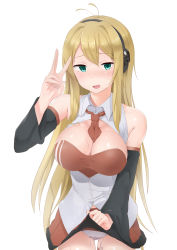 1girl abmayo antenna_hair aqua_eyes bare_shoulders between_breasts blonde_hair blush breasts bustier cleavage cleavage_cutout clothes_lift clothing_cutout corset cowboy_shot detached_sleeves highres large_breasts lifted_by_self long_hair long_sleeves looking_at_viewer necktie necktie_between_breasts nose_blush panties pussy_juice sex_toy skirt skirt_lift smile solo sweat tsurumaki_maki underwear v very_long_hair vibrator vibrator_under_clothes vibrator_under_panties vocaloid voiceroid wet wet_clothes wet_panties white_background white_panties wide_sleeves zipper rating:Explicit score:22 user:danbooru