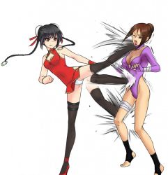 2girls angry battle beating black_hair breasts brown_eyes brown_hair china_dress chinese_clothes cleavage double_bun dress female_focus fighting green_eyes kicking multiple_girls panties pantyshot piw twintails underwear warrior white_panties wince rating:Questionable score:16 user:Cosby_