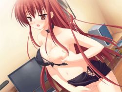  1girl blush grabbing_another&#039;s_breast breasts choker female_masturbation game_cg grabbing long_hair masturbation matching_hair/eyes red_eyes red_hair solo source_request uncensored upskirt  rating:Explicit score:15 user:Piantao