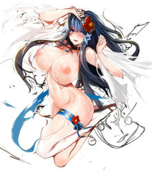  1girl blue_eyes blue_hair blush breasts collar curvy female_focus flower hair_flower hair_ornament hair_ribbon huge_breasts large_breasts long_hair looking_at_viewer matching_hair/eyes navel nipples open_mouth panties ribbon sammy_(soccer_spirits) snowball22 soccer_spirits solo thighhighs third-party_edit torn_clothes torn_panties torn_thighhighs underwear unfinished wide_hips  rating:Explicit score:100 user:reddaimyo