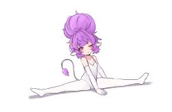  1girl animal_ears artist_request blush cow_ears cow_girl cow_tail horns leotard long_hair looking_at_viewer muu_muyu one_eye_closed phase_connect pink_eyes purple_hair solo split tagme tail virtual_youtuber white_background 