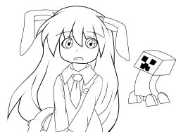 animal_ears rabbit_ears creeper d: hangaku highres keychain_(artist) lineart long_hair minecraft necktie open_mouth pickaxe reisen_udongein_inaba touhou transparent_background v_arms weapon rating:Sensitive score:2 user:danbooru