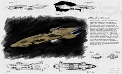  advanced_ship_(eve_online) amarr_empire_(eve_online) battlecruiser_(eve_online) carrier character_sheet commentary concept_art emblem english_text eve_online flying from_side glowing grid hangar highres military_vehicle multiple_views no_humans original outdoors prophecy_(eve_online) science_fiction space spacecraft star_(sky) tacticangel vehicle_focus 