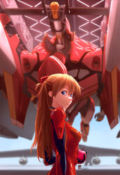 1girl 2022 absurdres aircraft apple artist_request blush bodysuit breasts brown_hair dated eva_02 food fruit hair_between_eyes highres holding holding_food interface_headset lips long_hair looking_at_viewer looking_back machinery mecha medium_breasts neon_genesis_evangelion plugsuit red_bodysuit robot shiny_clothes simple_background sky souryuu_asuka_langley two_side_up very_long_hair wide_hips rating:General score:12 user:fakyuh