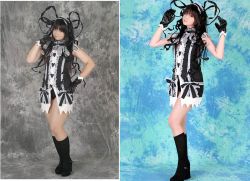  1girl comparison cosplay cosplay_photo demonbane etheldreda mizuhara_arisa multiple_views pantyhose photo_(medium) third-party_edit 