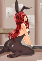  1girl animal_ears artist_name ass black_pantyhose breasts erza_scarlet facu10mag fairy_tail fake_animal_ears feet hair_over_one_eye highres large_breasts leotard long_hair looking_at_viewer pantyhose playboy_bunny rabbit_ears red_hair sideboob soles toes wrist_cuffs yellow_eyes  rating:Sensitive score:56 user:ssfl