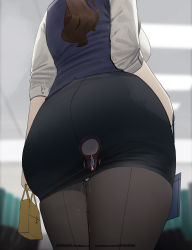 1girl aftersex ass ass_focus backboob bag balloon_womb black_skirt blue_vest breasts brown_hair cross-section cum cum_in_pussy cum_plugged cumdrip female_focus from_behind from_below highres huge_ass id_card lanyard large_breasts long_hair miniskirt mmmmmkun office_lady original panties pantyhose pencil_skirt ponytail pussy_juice pussy_juice_drip pussy_juice_trail seamed_legwear sex_toy shirt sideboob skindentation skirt solo thick_thighs thighs torn_clothes torn_pantyhose underwear uterus vest vibrator vibrator_under_clothes vibrator_under_panties white_shirt wide_hips x-ray rating:Explicit score:599 user:POLTATO