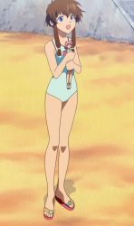  angelic_layer blue_eyes brown_hair sandals stitched suzuhara_misaki swimsuit third-party_edit  rating:Questionable score:15 user:JJAPrice15