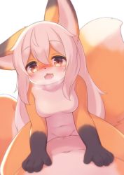 1boy 1girl :3 animal_ears blush breasts breath cowgirl_position fang fox_boy fox_ears fox_girl fox_tail furry furry_female furry_male furry_with_furry girl_on_top hetero loli long_hair looking_at_viewer matsuu_(akiomoi) navel nose_blush nude open_mouth original pov pussy sex small_breasts straddling tail white_hair rating:Explicit score:113 user:ponekad