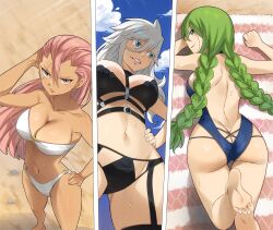  3girls android ass beach bikini breasts butt_crack cleavage colorized eden&#039;s_zero gaston18 green_hair highres holding_own_waist huge_ass large_breasts long_hair looking_at_viewer lying mashima_hiro multiple_girls navel pink_hair robot sand sister_ivry sun_bath swimsuit tagme thick_thighs thighs valkyrie_(eden&#039;s_zero) white_hair witch_(eden&#039;s_zero) witch_regret  rating:Sensitive score:70 user:Dap5052