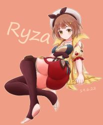 1girl absurdres artist_request ass atelier_(series) atelier_ryza bare_shoulders breasts brown_eyes brown_hair artistic_error gloves hair_ornament hairclip hat highres jewelry looking_at_viewer necklace red_shorts reisalin_stout short_hair shorts single_glove smile solo star_(symbol) star_necklace thighhighs toeless_legwear rating:Sensitive score:0 user:armorcrystal