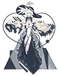  1girl absurdres adapted_costume black_footwear black_hat bright_pupils colored_skin full_body grey_eyes grey_hair grey_skirt harano_kaguyama hat hat_ribbon heart heart_of_string highres komeiji_koishi long_sleeves looking_at_viewer muted_color own_hands_together parted_lips ribbon shirt shoes simple_background sitting skirt solo straight-on third_eye touhou white_background white_hair white_pupils white_skin wide_sleeves yellow_shirt 