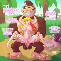  blonde_hair blue_eyes breasts crown cum cum_in_pussy cumdrip deep_penetration donkey_kong donkey_kong_(series) english_text gorilla grin held_up interspecies large_breasts large_insertion long_hair mario_(series) necktie nintendo nipples nude open_mouth pauline_(mario) penis princess_peach pussy sex smile spread_legs stomach_bulge super_mario_bros._1 supersatanson text_focus uncensored vaginal  rating:Explicit score:232 user:Eternal_Taros
