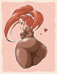 1girl :p ass ass_focus back barbara_(dq6) breast_hold breasts chocolate dragon_quest dragon_quest_vi female_focus heart hinomaru_(firesoul) huge_ass long_hair looking_back naked_chocolate nipples nude orange_hair ponytail purple_eyes solo tongue tongue_out rating:Questionable score:36 user:danbooru