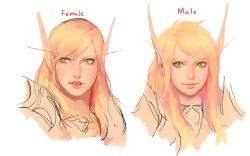  1boy 1girl androgynous blonde_hair elf green_eyes long_hair pointy_ears smile warcraft world_of_warcraft  rating:Sensitive score:6 user:dusany24