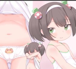  1girl animal_print artist_request bear_panties bear_print belly black_hair cameltoe cleft_of_venus clothes_lift female_focus flat_chest green_eyes hair_bobbles hair_ornament hairband lifted_by_self loli md5_mismatch navel nipples original out-of-frame_censoring panties print_panties shirt_lift smile solo stomach thigh_gap twintails underwear upshirt webp-to-png_conversion white_hairband white_panties 