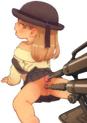 1girl anal anal_object_insertion ass blonde_hair censored cleft_of_venus feral_lemma flat_chest from_behind hat loli long_hair no_panties object_insertion pussy school_uniform sex_machine solo thighs upskirt vaginal vaginal_object_insertion rating:Explicit score:182 user:lolibutt_inspector