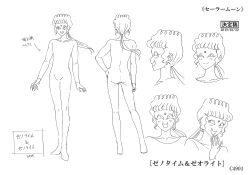  2boys :&gt; absurdres bishoujo_senshi_sailor_moon bishoujo_senshi_sailor_moon_crystal bodysuit character_sheet crazy_eyes crazy_smile fingernails full_body grin hair_ornament highres low_twintails monochrome monster_boy multiple_boys multiple_views naughty_face official_art scan siblings simple_background smile smiley_face toei_animation translation_request twins twintails xenotime_(sailor_moon) zeolite_(sailor_moon) 