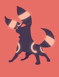 animal_focus closed_mouth colored_sclera creatures_(company) fang game_freak gen_2_pokemon kaschy nintendo no_humans pokemon pokemon_(creature) red_background red_sclera simple_background slit_pupils solo standing umbreon