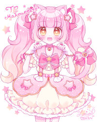  1other :3 :d animal_ears bangs bell blunt_bangs blush bow bowtie brooch bubble_skirt cat_ears cat_other cat_tail choker commentary commission cowboy_shot fingerless_gloves frilled_choker frills garter_straps gloves gradient_hair hair_bow hair_ornament hands_up highres himetsuki_luna jewelry long_hair looking_at_viewer magical_star_(millie_(mahoustars)) miniskirt multicolored_hair neck_bell open_mouth orange_hair original overskirt paw_pose pink_bow pink_bowtie pink_choker pink_hair pink_sailor_collar pink_skirt puffy_short_sleeves puffy_sleeves ribbon-trimmed_collar ribbon_trim sailor_collar shirt short_sleeves sidelocks signature simple_background single_garter_strap skeb_commission skirt smile solo star_(symbol) star_hair_ornament star_in_eye suspenders symbol-only_commentary symbol_in_eye tail twintails very_long_hair wavy_hair white_background white_gloves white_shirt white_skirt yellow_eyes 