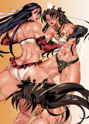  2girls abs alternate_muscle_size ass ass_cutout asymmetrical_gloves bare_legs bare_pectorals bare_shoulders belly_punch biceps bikini black_hair blue_eyes bowalia bra breasts brown_hair clothing_cutout deltoids earrings elbow_gloves eye_drops fate/grand_order fate_(series) fighting gloves glutes highres ishtar_(fate) jewelry large_breasts lats legs long_hair long_legs martha_(fate) martha_(swimsuit_ruler)_(fate) medium_breasts multiple_girls muscular muscular_arms muscular_female muscular_legs neck_ribbon neck_ring pectorals ponytail punching purple_hair red_eyes red_gloves ribbon saliva screaming single_elbow_glove stomach_punch sweat sweatdrop swimsuit thick_thighs thighlet thighs tiara trapezius triceps twintails underwear white_eyes  rating:Questionable score:36 user:Anjay38